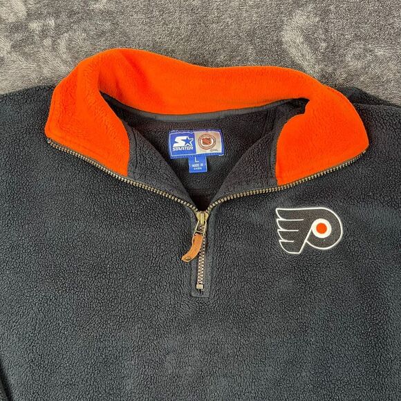 Vtg Starter NHL Philadelphia Flyers 1/4 Zip Mock Neck Fleece Pullover Men's L* - Picture 2 of 11
